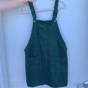 GREEN VELVET OVERALL DRESS